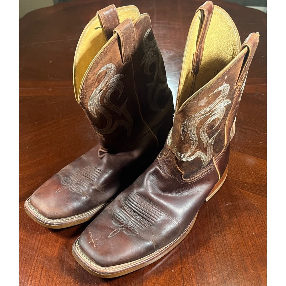 Justin Mens BR5341 Bent Rail Brown Leather Square Toe Cowboy Boots 11EE Guc